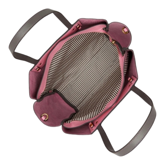 Henri Bendel The Influencer Tote Gray and Pink Leather Suede Striped Acc… - Picture 4 of 17